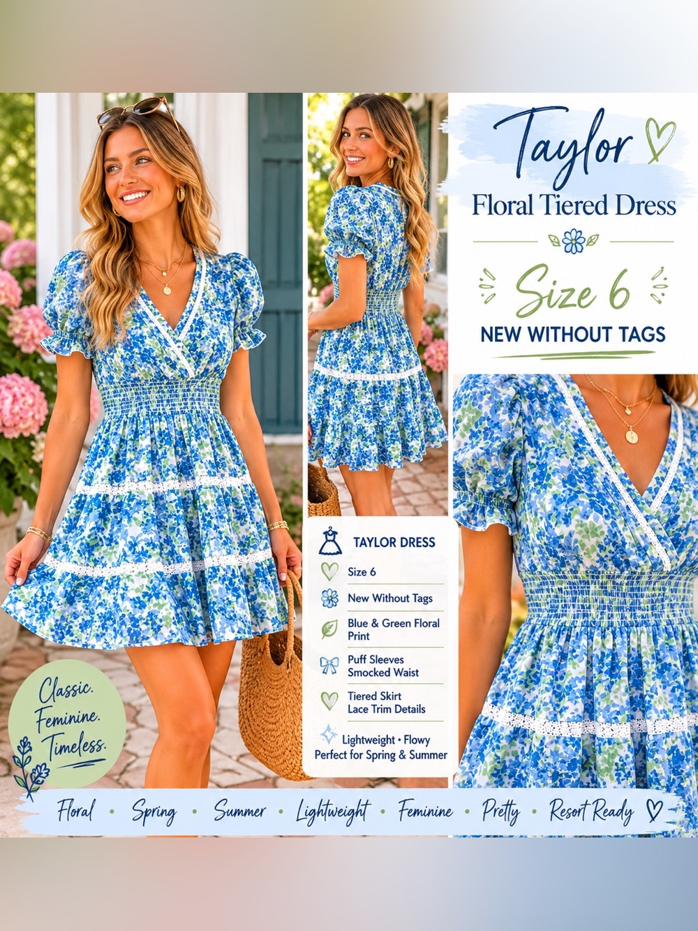 Taylor Floral Tiered Dress – Size 6 – New Without Tags (NWOT)